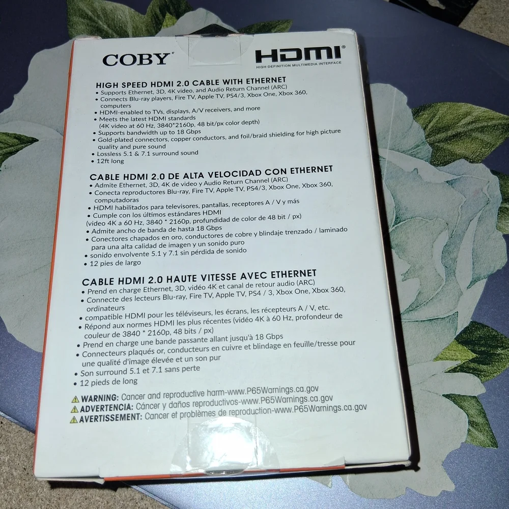 Coby Black 12ft HDMI 4K High-Speed Cable